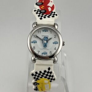 Geneva Kids Watch Race Car Design 27mm Case Silicone Band- New‎ Battery